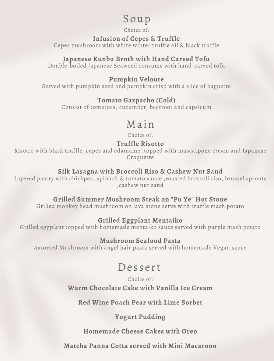 Fine dining deals menu